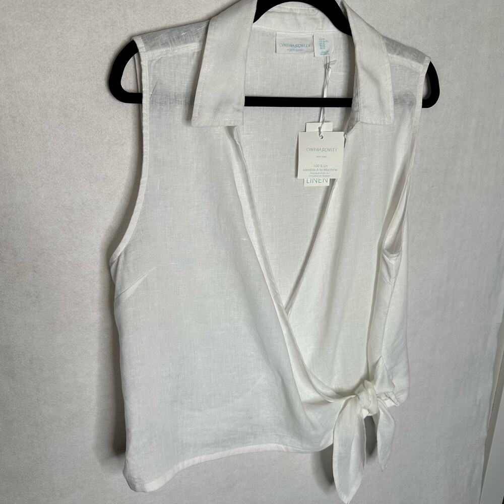 NWT Cynthia Rowley White Linen Sleeveless Wrap Tie Blouse – Size XL - Picture 2 of 9